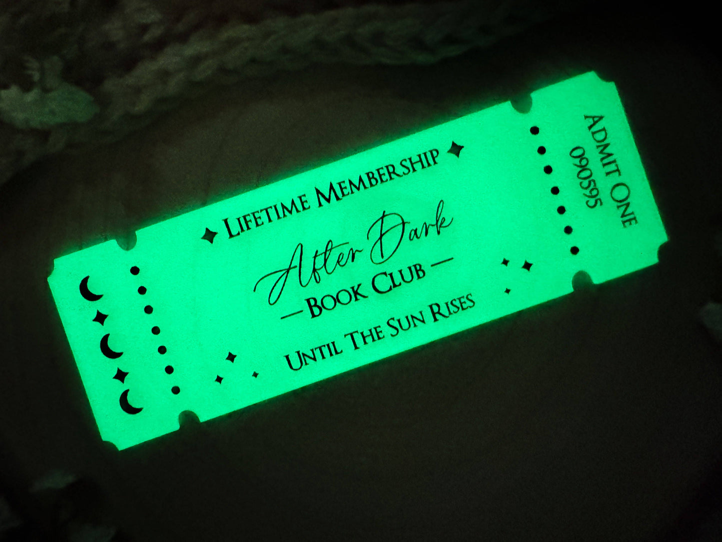 After Dark Book Club Ticket - Glow in the Dark Acrylic Bookmark