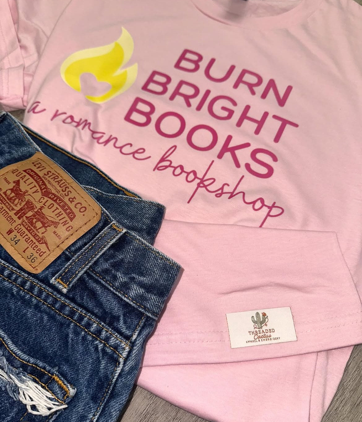 Burn Bright Books Pink Crew Neck T-shirt