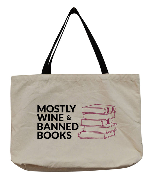 Tote: Wine & Banned Books Bag for Activists, Bookish Booktok