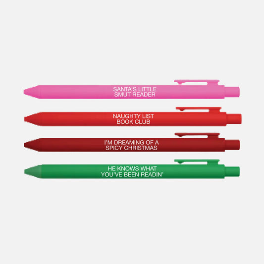 Spicy Bookish Holiday Pen Set – 4-Pack Pens for Smut Lovers