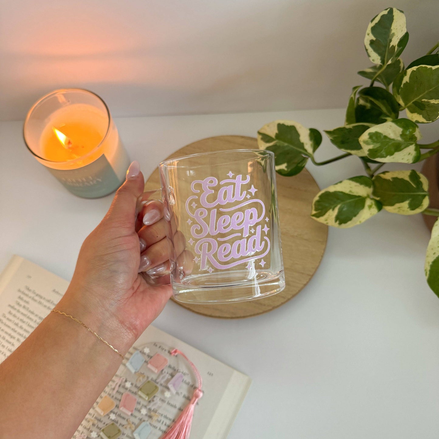Eat, Sleep, Read Bookish Glass Mug, Mug for Book Lover