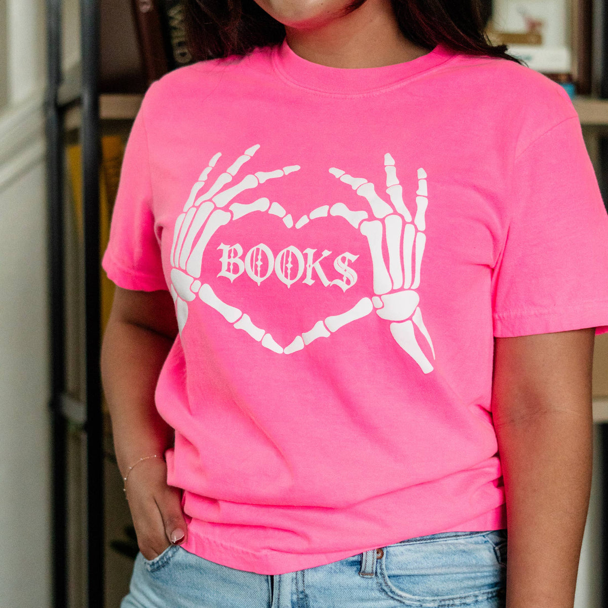Book Lover Shirt Books Skeleton Hands Graphic Tee