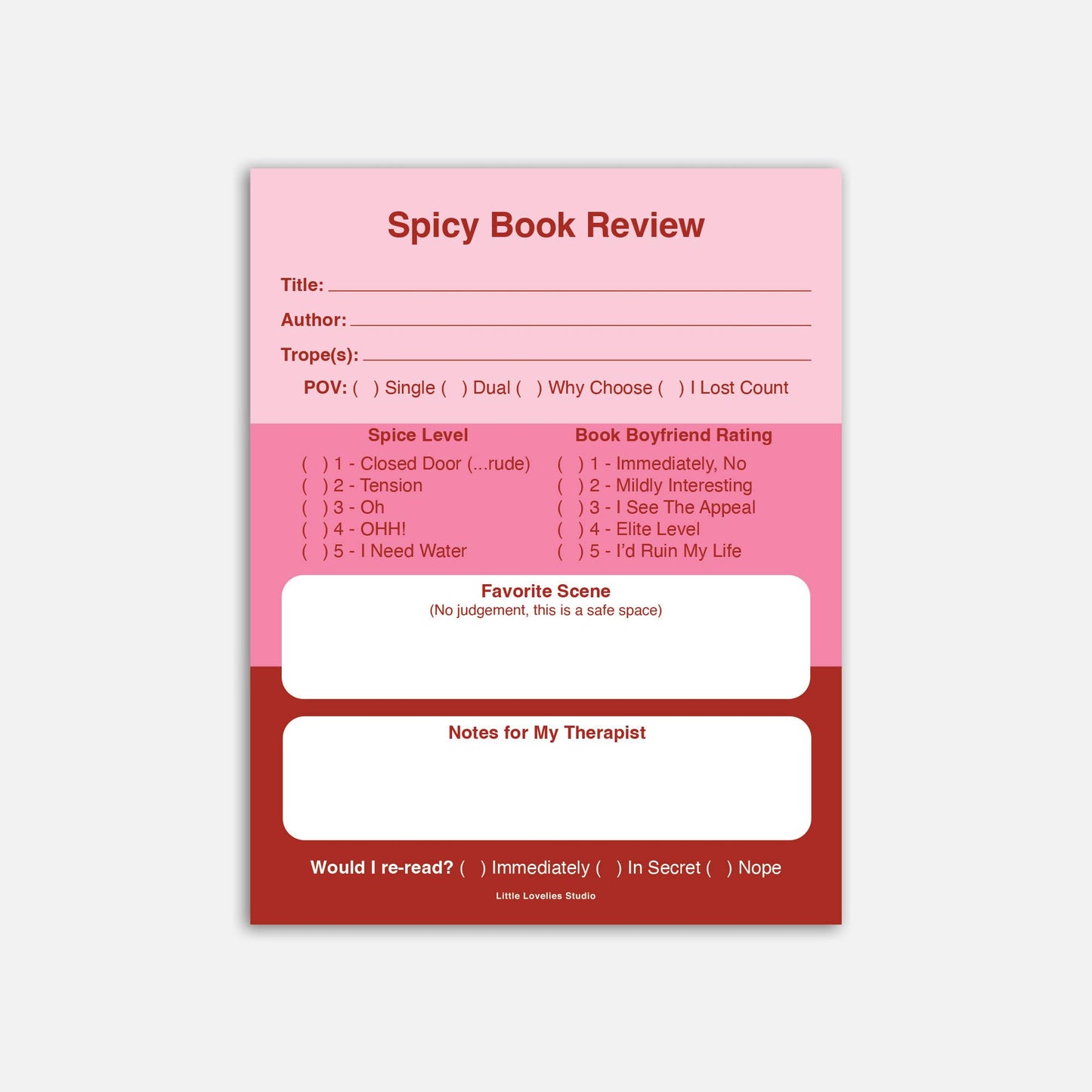 Spicy Book Review Notepad