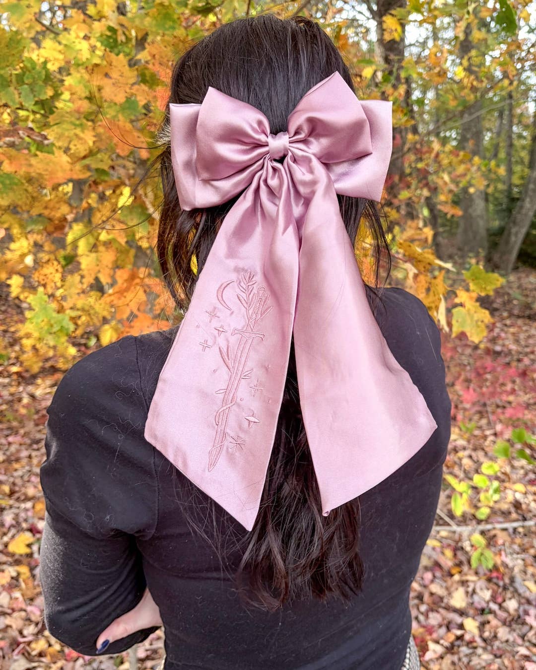 Fantasy Sword Hair Bow Clip | Embroidered Bookish Satin Bow