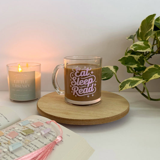 Eat, Sleep, Read Bookish Glass Mug, Mug for Book Lover