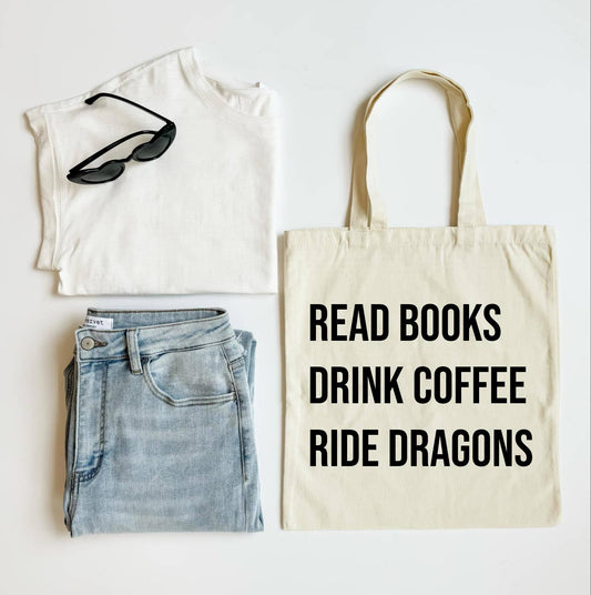 Read Books Ride Dragons Tote Bag Gift for Fantasy Readers
