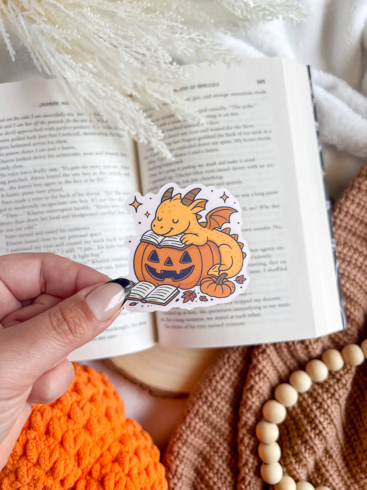Cute Bookish Pumpkin Dragon Sticker | Halloween Stickers