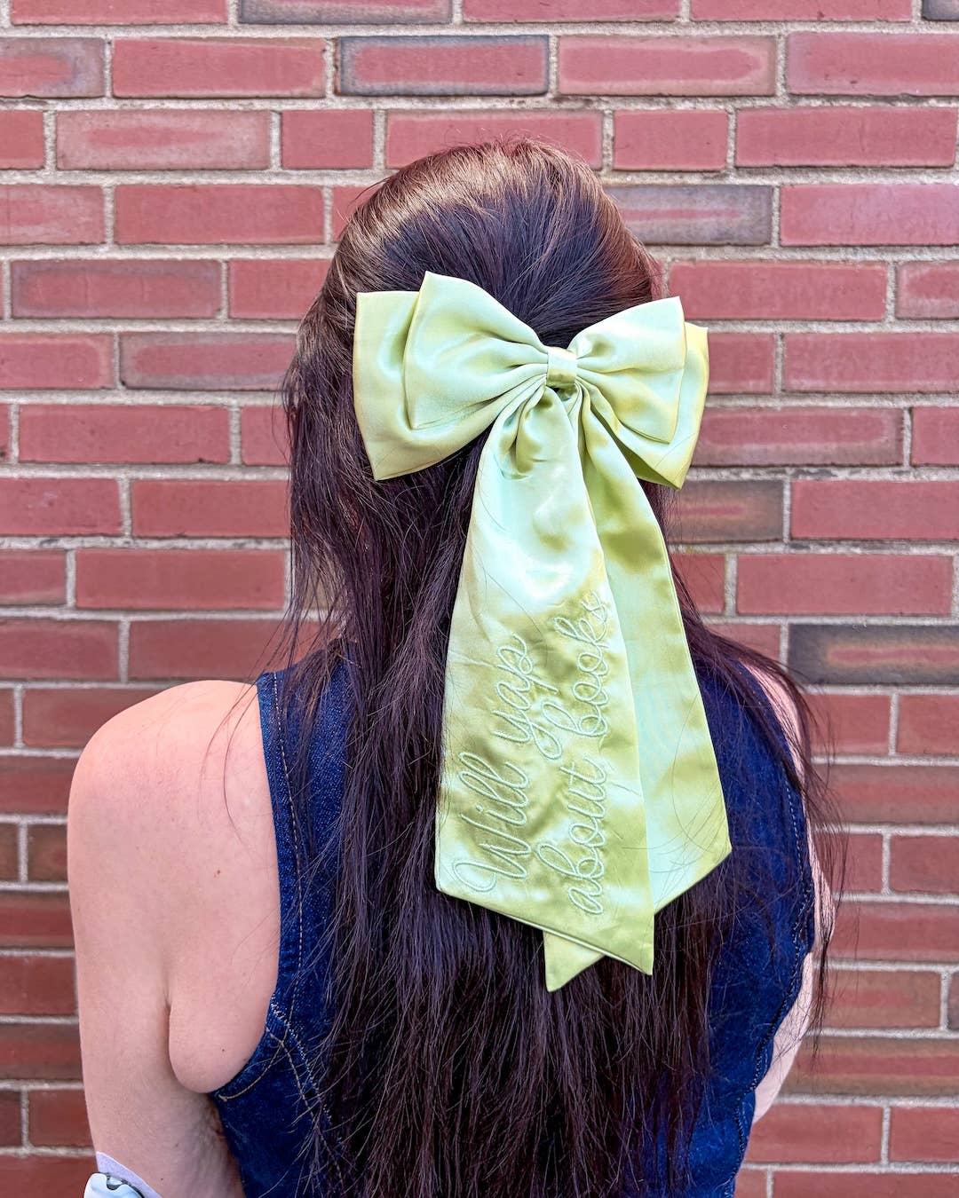 Will Yap About Books Hair Bow Clip | Embroidered Satin Bow