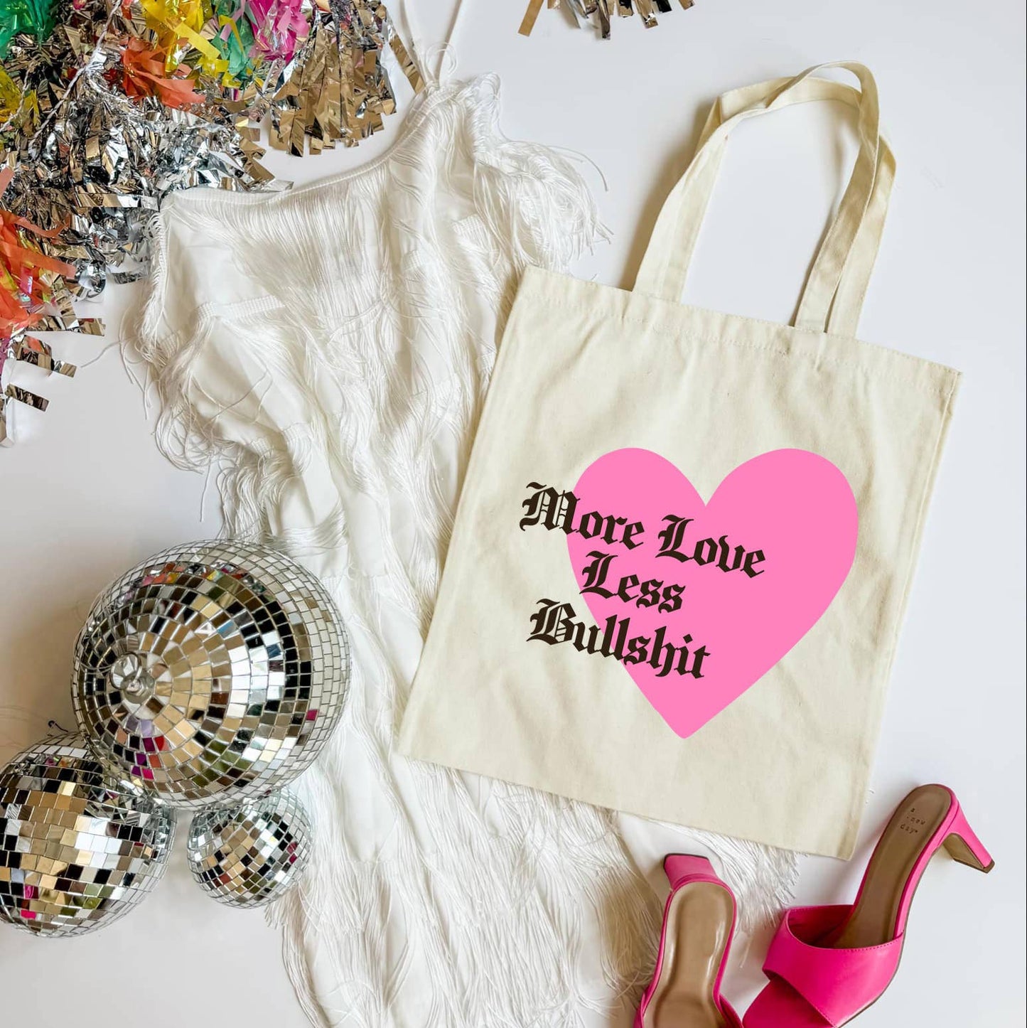 More Love Funny Statement Canvas Tote Bag With Heart