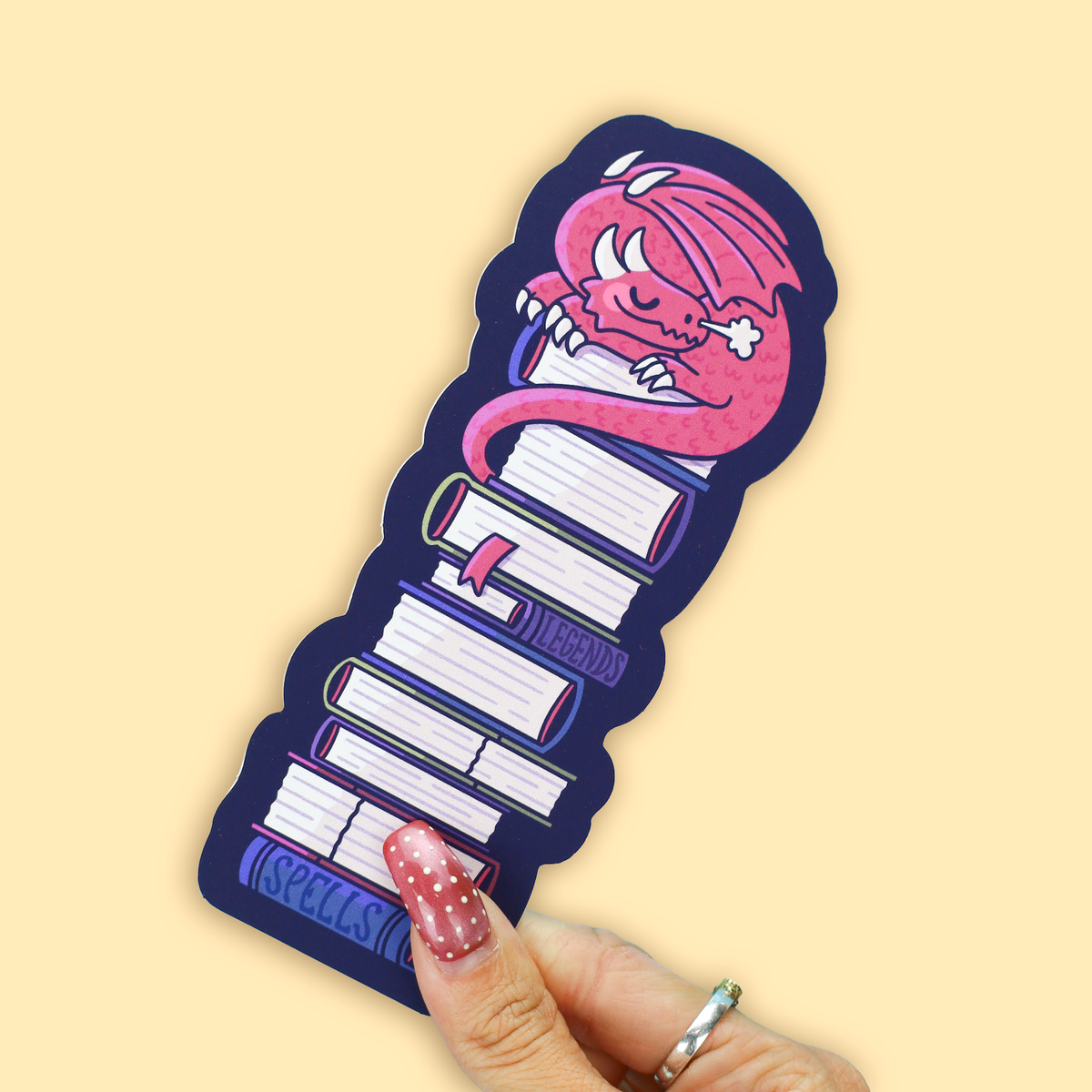 Sleeping Dragon on a Stack of Books Fantasy Bookmark