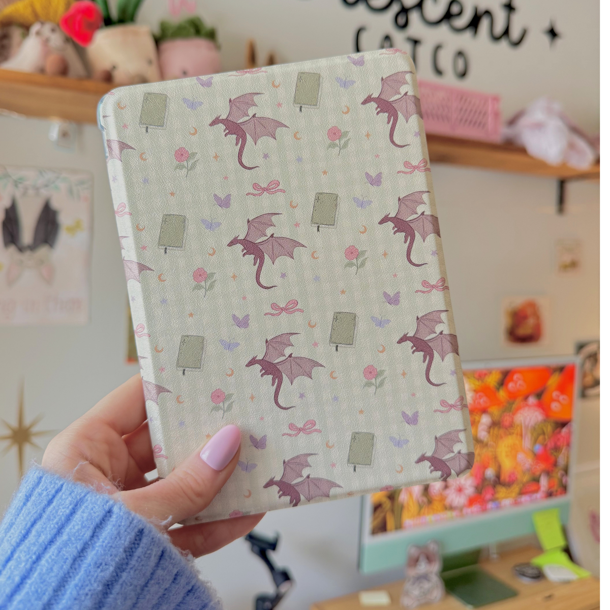 Gingham Dragon Clear Back Kindle Cases | Fantasy Reader Gift