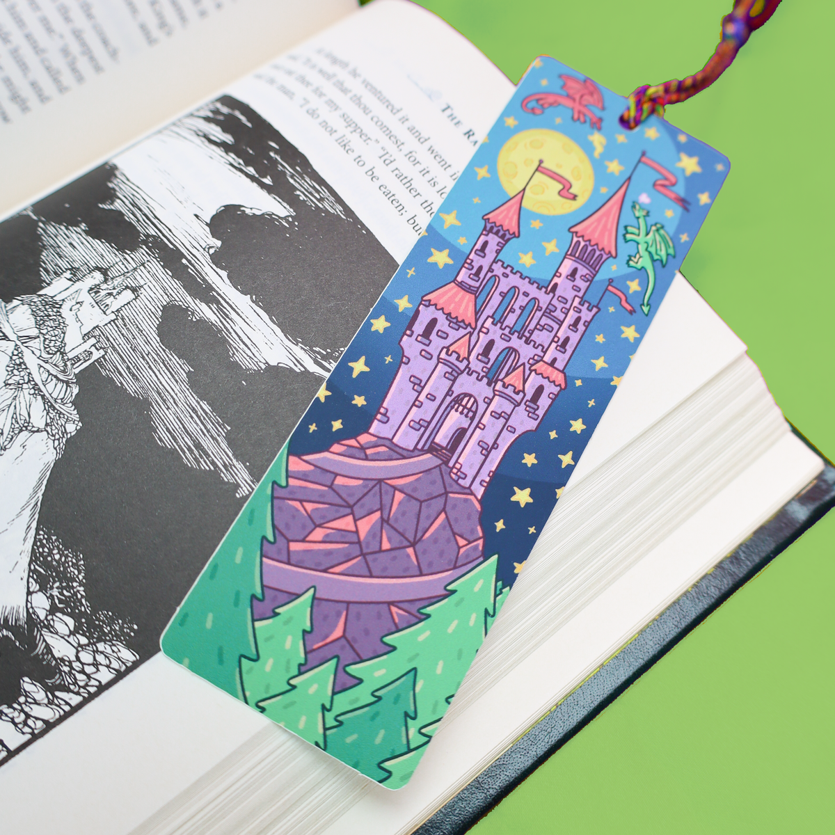 Forest Castle Dragon Fantasy Reading Gift Tasseled Bookmark
