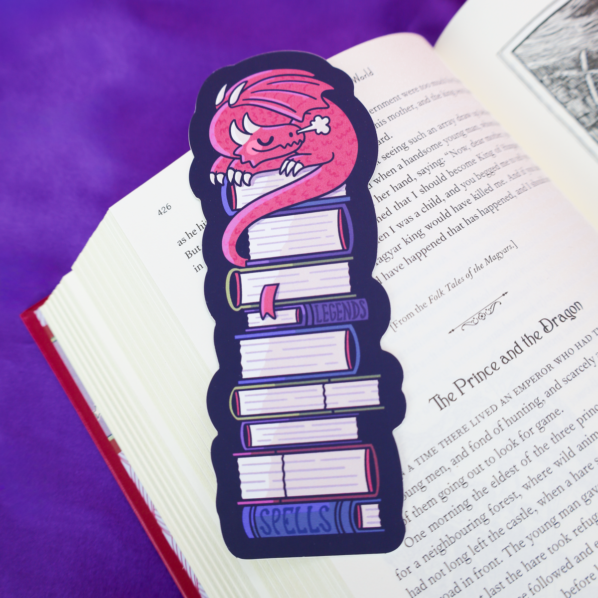 Sleeping Dragon on a Stack of Books Fantasy Bookmark