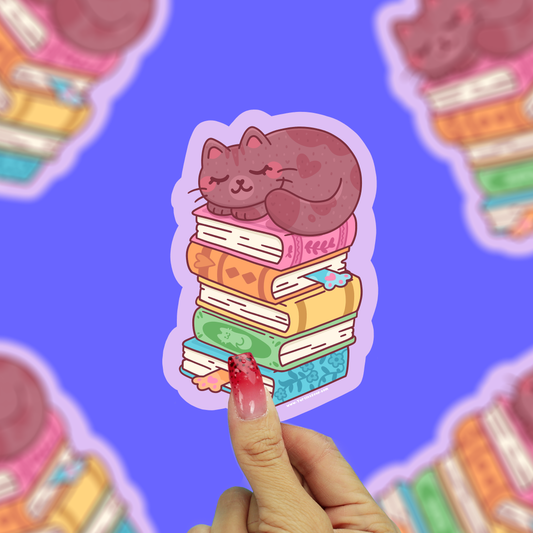 Bookstack Kitty Sleeping Cat Reading Vinyl Sticker