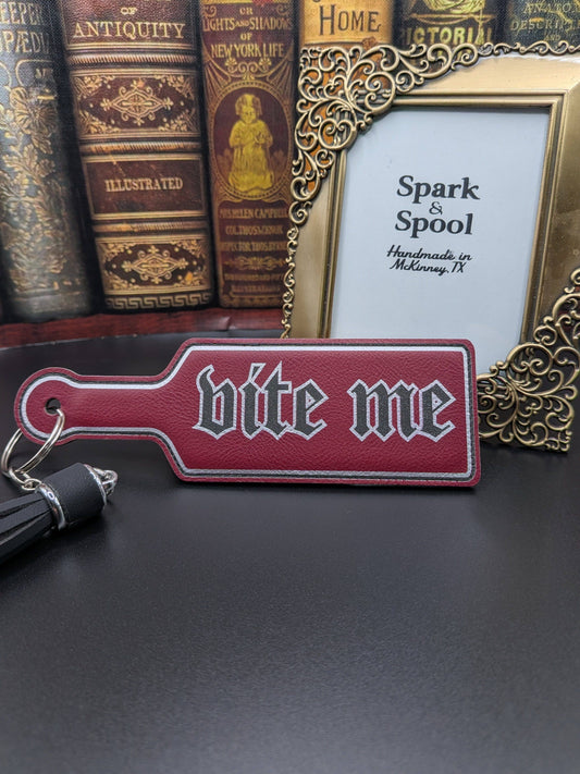 Bite Me Bookish Paddle Faux Leather Bookmark & Keychain