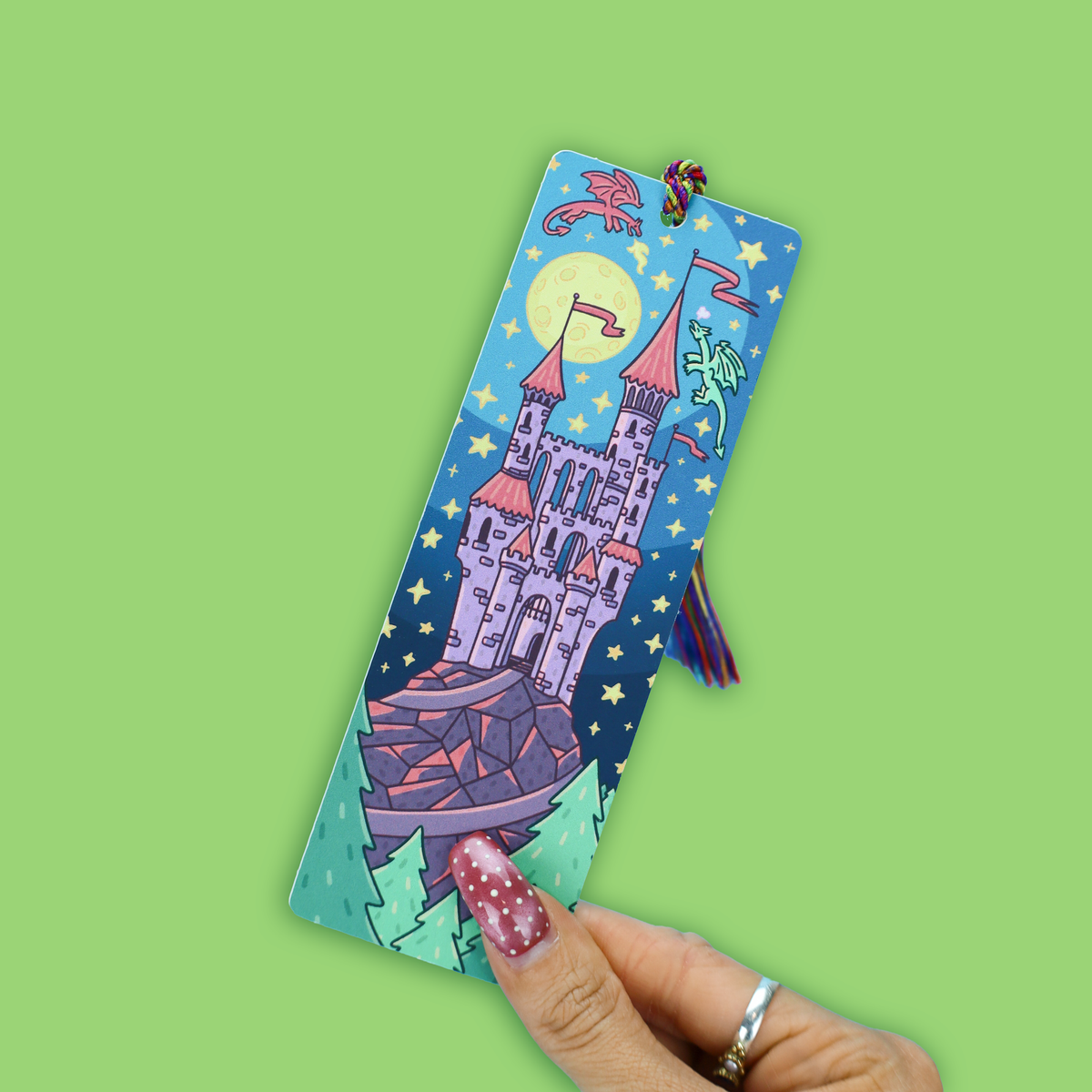 Forest Castle Dragon Fantasy Reading Gift Tasseled Bookmark