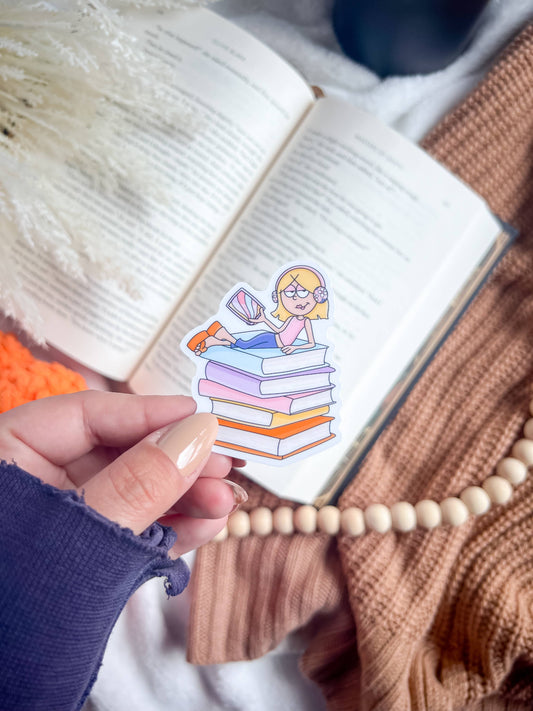 Cute Bookish Girl Vinyl Sticker | Bookish Stickers | Trendy