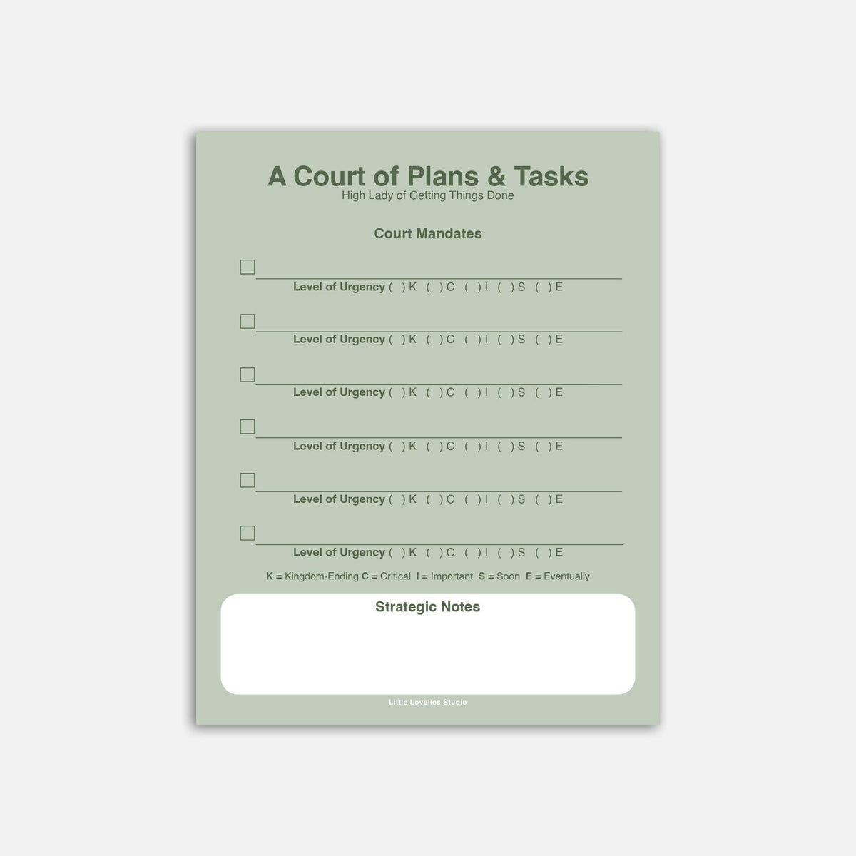 A Court of Plans & Tasks Notepad | Fantasy To Do List