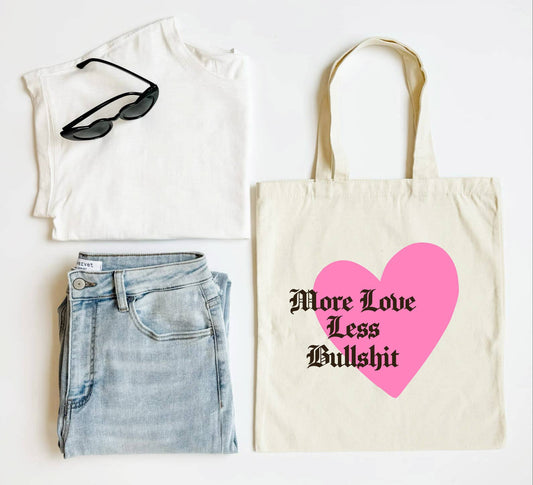 More Love Funny Statement Canvas Tote Bag With Heart