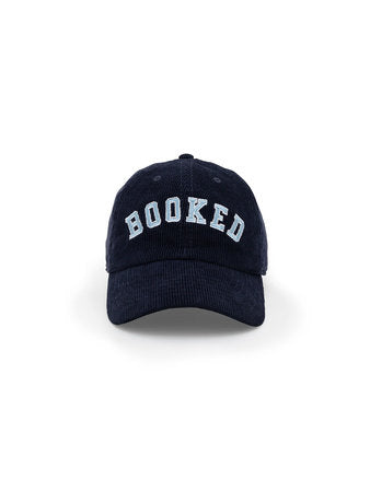 Booked Hat: 100% Cotton Corduroy Baseball Cap, Adjustable Brass Metal Buckle Closure, Navy Blue