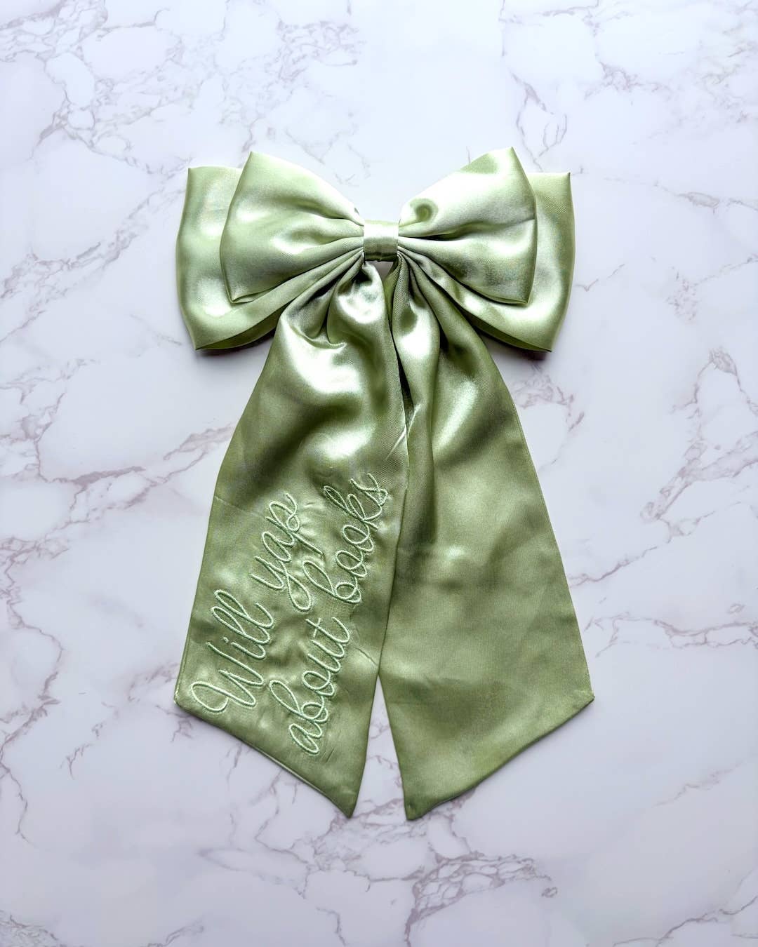 Will Yap About Books Hair Bow Clip | Embroidered Satin Bow