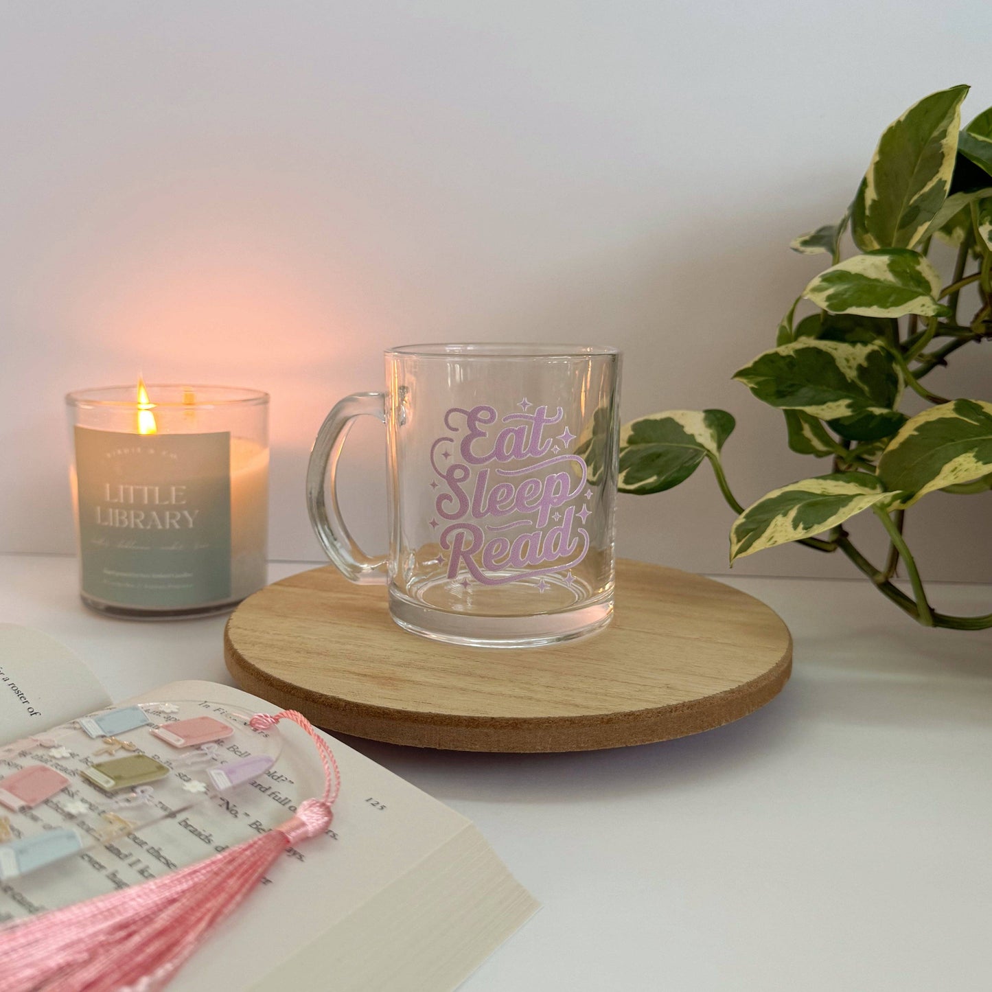 Eat, Sleep, Read Bookish Glass Mug, Mug for Book Lover
