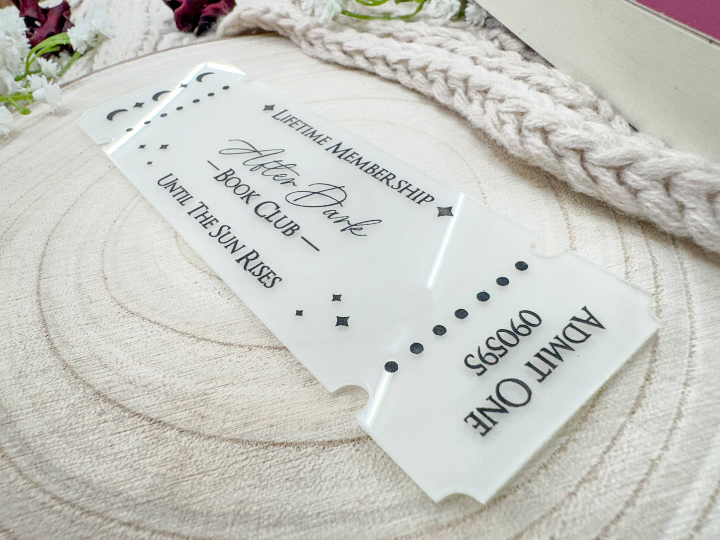 After Dark Book Club Ticket - Glow in the Dark Acrylic Bookmark