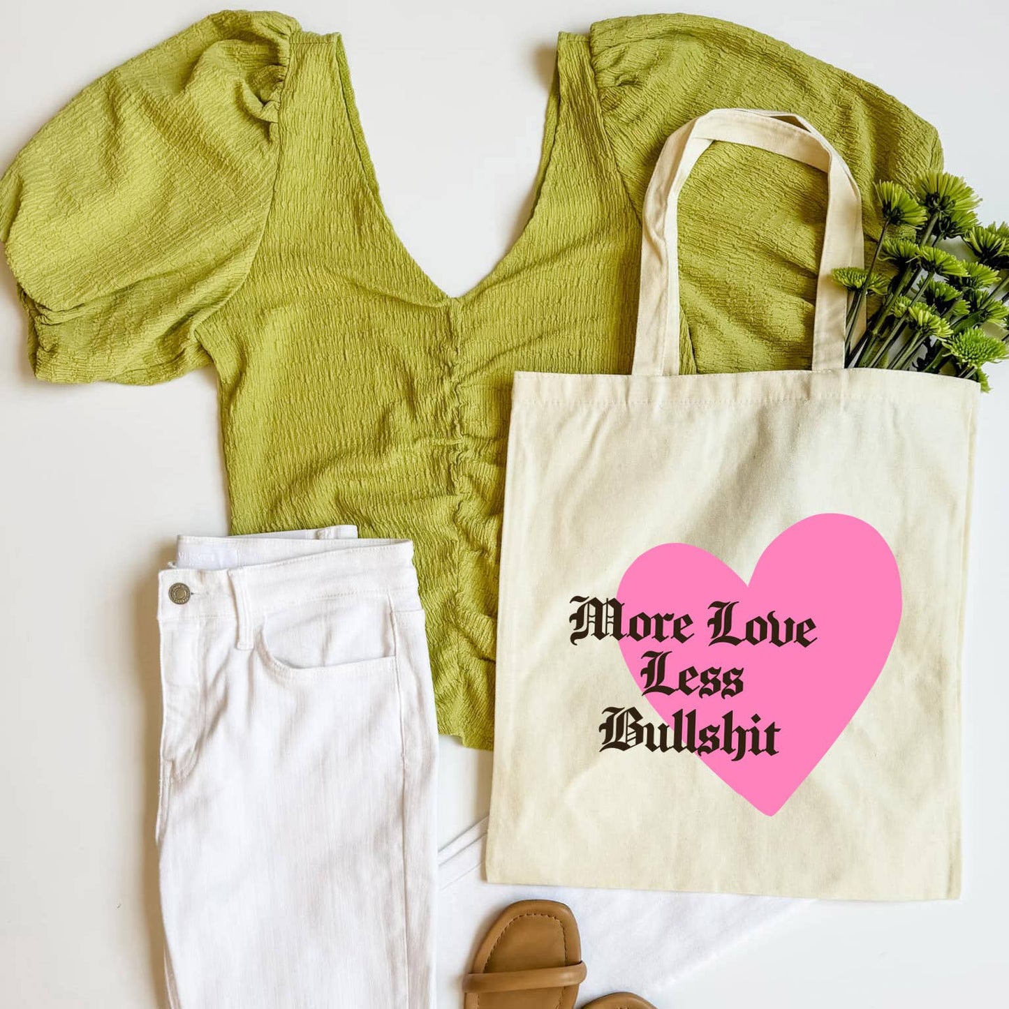 More Love Funny Statement Canvas Tote Bag With Heart