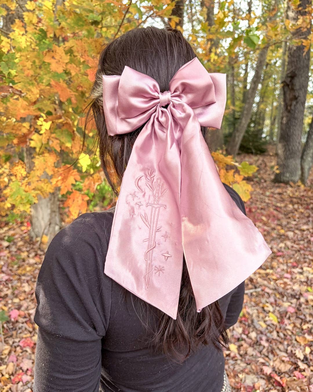 Fantasy Sword Hair Bow Clip | Embroidered Bookish Satin Bow