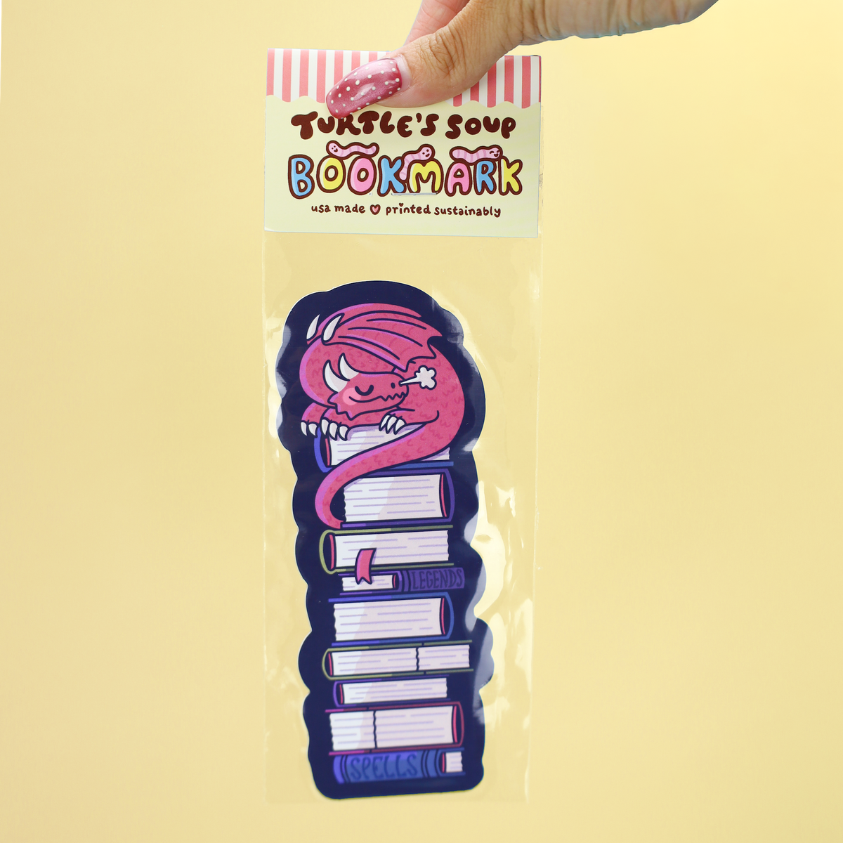 Sleeping Dragon on a Stack of Books Fantasy Bookmark
