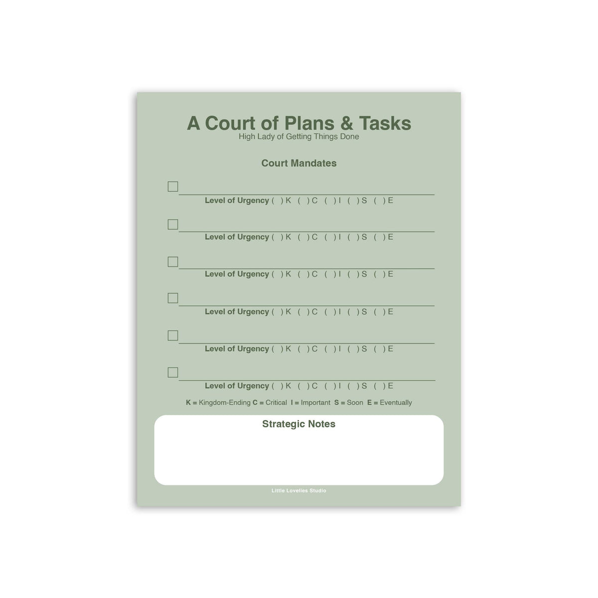 A Court of Plans & Tasks Notepad | Fantasy To Do List