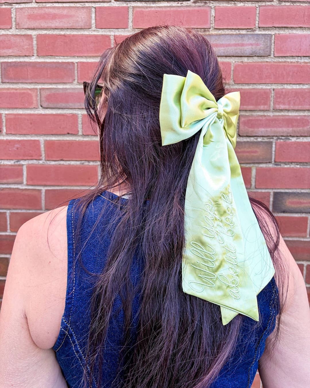 Will Yap About Books Hair Bow Clip | Embroidered Satin Bow