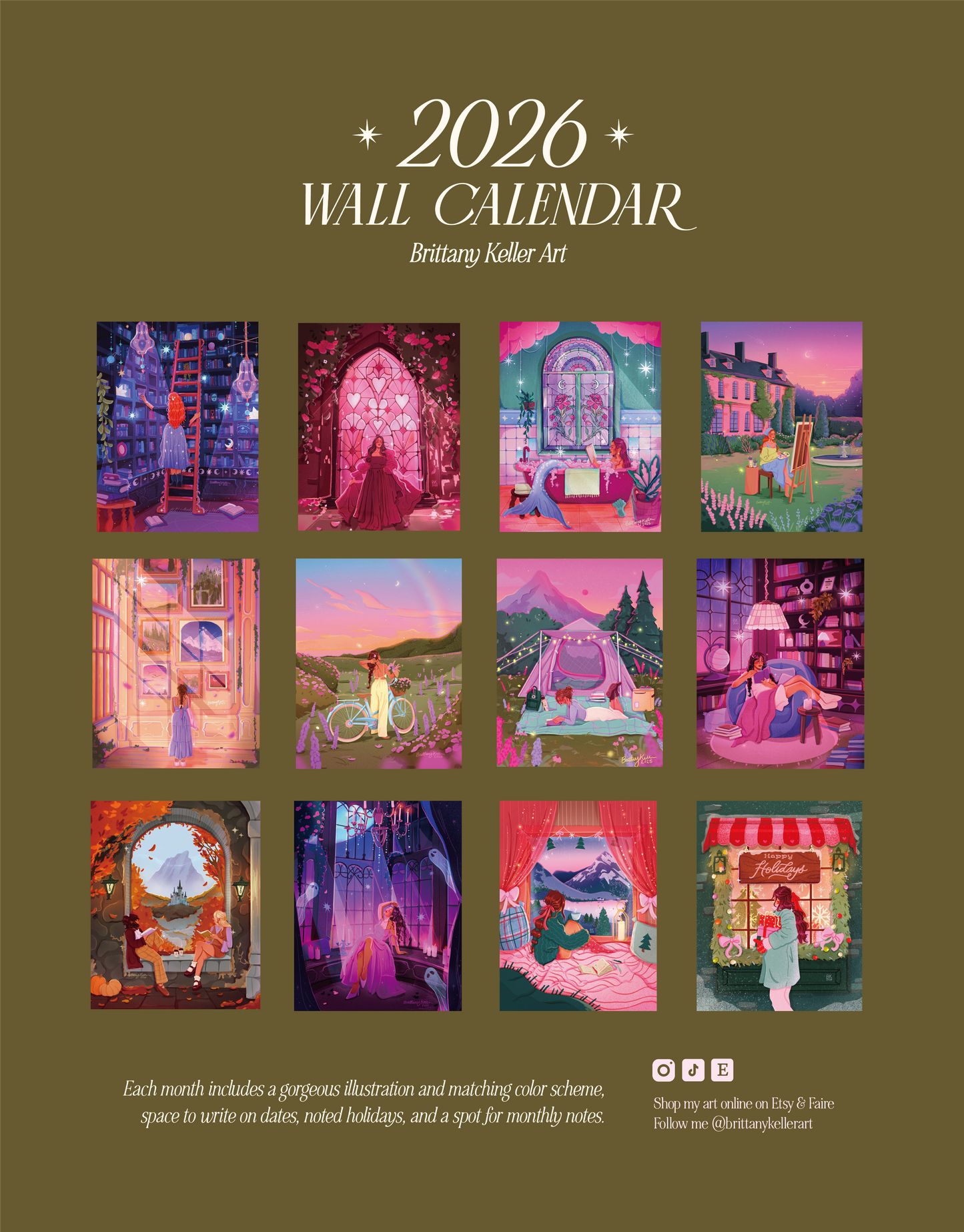 2026 Brittany Keller Art Wall Calendar