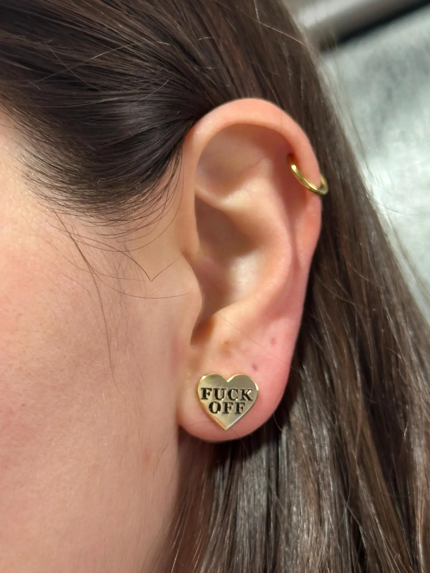 Golden Enamel Fuck Off Heart Stud Earrings