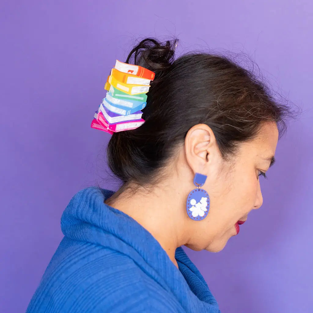 Booked Solid Book Stack Hair Claw For Readers in Rainbow