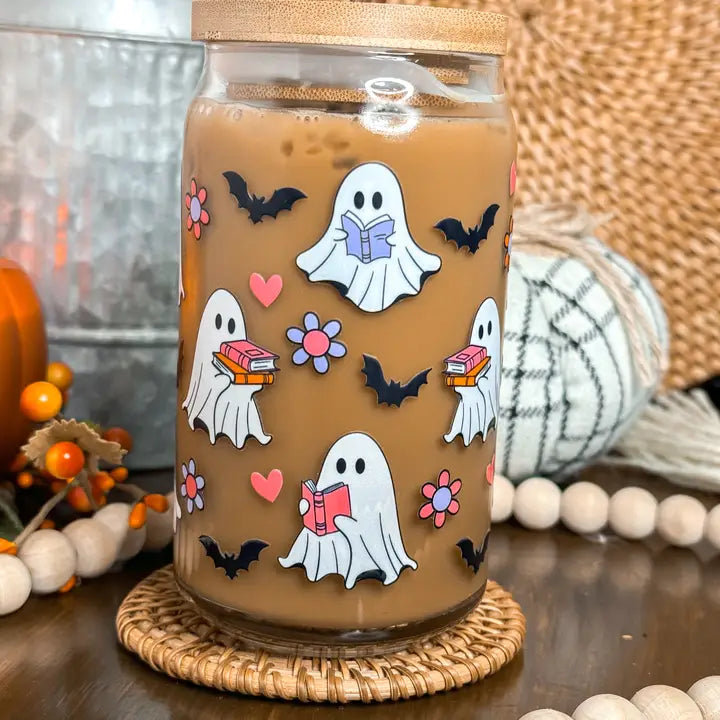 Reading Ghosts 16oz Halloween Glass Cold Cup